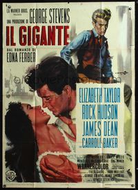 5n204 GIANT Italian 1p R63 different art of James Dean, Elizabeth Taylor & Rock Hudson by Cesselon!