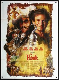 5n477 HOOK French 1p '91 artwork of pirate Dustin Hoffman & Robin Williams by Drew Struzan!