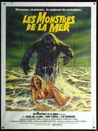 5n481 HUMANOIDS FROM THE DEEP French 1p '80 classic monster attacking sexy girl on beach!