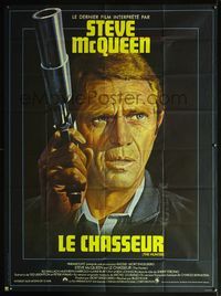 5n482 HUNTER French 1p '80 cool different art of Steve McQueen with gun by Jean Mascii!