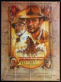 5n485 INDIANA JONES & THE LAST CRUSADE French 1p '89 art of Ford & Sean Connery by Drew Struzan!