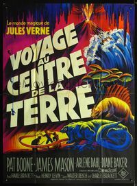 5n492 JOURNEY TO THE CENTER OF THE EARTH French 1p '59 Jules Verne, cool different art by Grinsson!