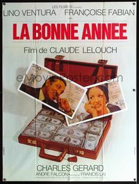 5n471 HAPPY NEW YEAR French 1p '74 Claude Lelouch's La Bonne Annee, Lino Ventura, Francoise Fabian