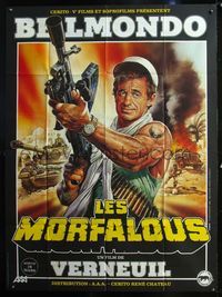 5n524 LES MORFALOUS French 1p '84 art of steroided Jean-Paul Belmondo w/huge gun by Renato Casaro!