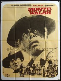 5n546 MONTE WALSH French 1p '70 great close up of cowboys Lee Marvin & Jack Palance by Ferracci!