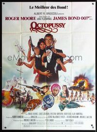 5n563 OCTOPUSSY French 1p '83 art of sexy Maud Adams & Roger Moore as James Bond by Daniel Gouzee!