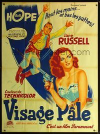 5n570 PALEFACE French 1p '48 art of Bob Hope & sexy Jane Russell firing pistol by Grinsson!