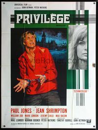 5n585 PRIVILEGE French 1p '67 Jean Shrimpton, a shocking movie of a pop singer who makes it big!