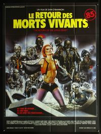 5n595 RETURN OF THE LIVING DEAD French 1p '85 Landi art of zombies & girl disrobing in cemetery!