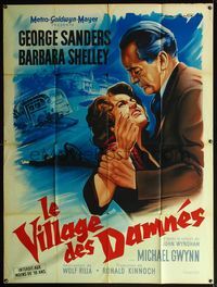 5n640 VILLAGE OF THE DAMNED French 1p '60 art of Sanders & Shelley, but no kids, by Roger Soubie!