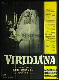 5n641 VIRIDIANA French 1p '61 Luis Bunuel, close up of Silvia Pinal in bridal dress w/candles!