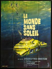 5n647 WORLD WITHOUT SUN French 1p '65 Jacques-Yves Cousteau, cool art of oceanauts & sub by Darigo!