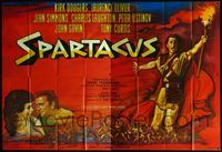 5n311 SPARTACUS French 2p '61 Stanley Kubrick, cool different art of Kirk Douglas by Rene Peron!
