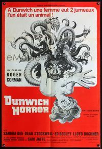 5n327 DUNWICH HORROR French 31.25x46 '70 AIP, wild horror art of Medusa monster attacking woman!