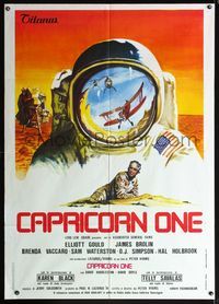 5n163 CAPRICORN ONE Italian 1p '78 cool different art, what if the moon landing never happened!