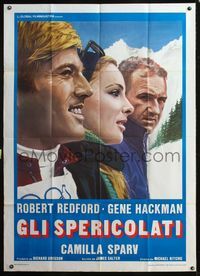 5n189 DOWNHILL RACER Italian 1p R70s completely different art of Redford, Sparv & Gene Hackman!