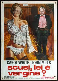 5n190 DULCIMA Italian 1p '72 art of John Mills & sexy barely-dressed Carol White in hay barn!