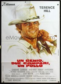 5n202 GENIUS, TWO FRIENDS & AN IDIOT Italian 1p '75 great c/u art of Terence Hill by Renato Casaro!