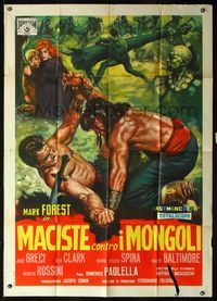 5n216 HERCULES AGAINST THE MONGOLS Italian 1p '63 cool art of Mark Forest as Hercules by Tarquini!
