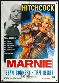 5n237 MARNIE Italian 1p R70s different art of Sean Connery & Tippi Hedren, Alfred Hitchcock shown!