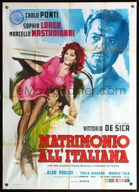 5n238 MARRIAGE ITALIAN STYLE Italian 1p '64 Vittorio de Sica, art of Loren & Mastroianni by Crovato