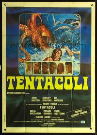 5n283 TENTACLES Italian 1p '77 Tentacoli, AIP, great art of octopus attacking sexy girl in bikini!