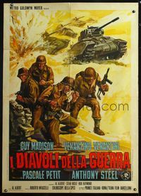 5n297 WAR DEVILS Italian 1p '70 art of Guy Madison & troops under fire in desert by tanks!