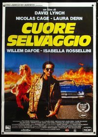 5n301 WILD AT HEART Italian 1p '90 David Lynch, Nicolas Cage & Laura Dern by car & fire!