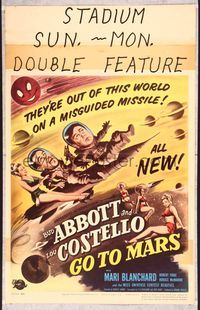 5n002 ABBOTT & COSTELLO GO TO MARS WC '53 art of wacky astronauts Bud & Lou in outer space!
