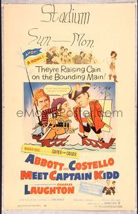 5n003 ABBOTT & COSTELLO MEET CAPTAIN KIDD WC '53 art of pirates Bud & Lou with Charles Laughton!