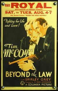 5n009 BEYOND THE LAW WC '34 cool art of detective Tim McCoy with tommy gun & Shirley Grey!