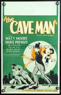 5n015 CAVEMAN WC '26 art of Matt Moore carrying Marie Prevost & real caveman holding sexy girl!