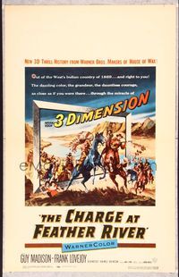 5n016 CHARGE AT FEATHER RIVER WC '53 great 3-D artwork of Guy Madison fighting Native Americans!