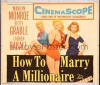 5n035 HOW TO MARRY A MILLIONAIRE incomplete WC '53 sexy Marilyn Monroe, Betty Grable & Lauren Bacall