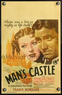 5n050 MAN'S CASTLE WC '33 great close up artwork of Spencer Tracy & pretty Loretta Young!