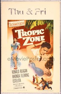 5n088 TROPIC ZONE WC '53 great art of Ronald Reagan romancing Rhonda Fleming, plus sexy Estelita!
