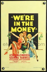 5n094 WE'RE IN THE MONEY WC '35 art of Hugh Herbert between sexy Joan Blondell & Glenda Farrell!