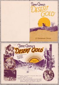 5o075 DESERT GOLD herald '26 Zane Grey, cool art of cowboy on horse in desert at sunset!