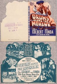 5o082 DRUMS ALONG THE MOHAWK die-cut herald '39 John Ford, art of Claudette Colbert & Henry Fonda