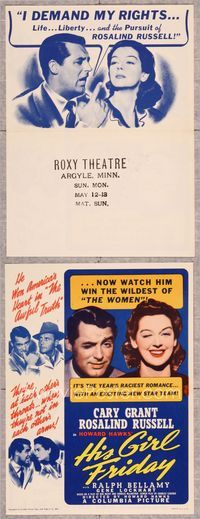 5o113 HIS GIRL FRIDAY herald '39 Howard Hawks classic starring Cary Grant & Rosalind Russell!