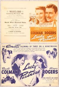 5o137 LUCKY PARTNERS herald '40 wonderful close up of Ronald Colman & Ginger Rogers in love!