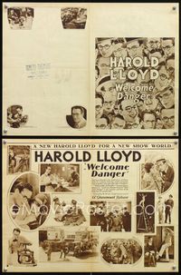 5o238 WELCOME DANGER herald '29 montage of many headshot images of Harold Lloyd + scenes!