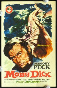 5o292 MOBY DICK Spanish herald '56 John Huston, great art of Gregory Peck & the giant whale!