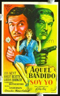 5o295 TAMING OF DOROTHY Spanish herald '50 art of Jean Kent between guy with flower & guy with gun!