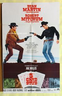 5p013 5 CARD STUD 1sh '68 cowboys Dean Martin & Robert Mitchum play poker!