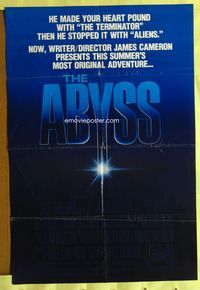 5p019 ABYSS 1sh '89 James Cameron directed, Ed Harris, Mary Elizabeth Mastrantonio!