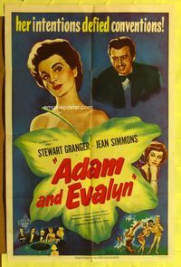 5p020 ADAM & EVALYN 1sh '50 art of Stewart Granger, sexy Jean Simmons covered by leaf!