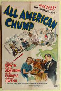 5p028 ALL AMERICAN CHUMP 1sh '36 Stuart Erwin, gambling comedy, wacky artwork!
