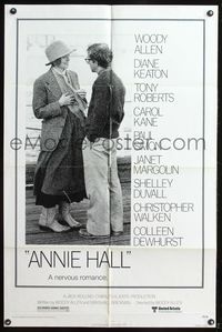 5p041 ANNIE HALL 1sh '77 full-length Woody Allen & Diane Keaton, a nervous romance!