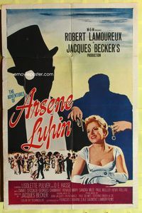 5p021 ADVENTURES OF ARSENE LUPIN 1sh '57 really cool shadowy artwork & sexy French babe!